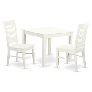 East West Furniture Oxford 3-piece Dining Set with Wood Seat in Linen White
