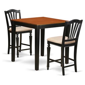 East West Furniture Pub 3-piece Pub Table and Dining Chair Set in Black/Cherry