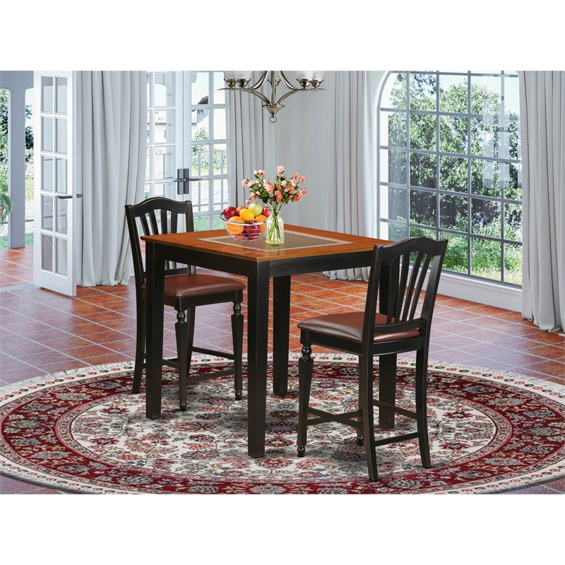 East West Furniture Pub 3-piece Counter Height Table and Chairs in Black/Cherry