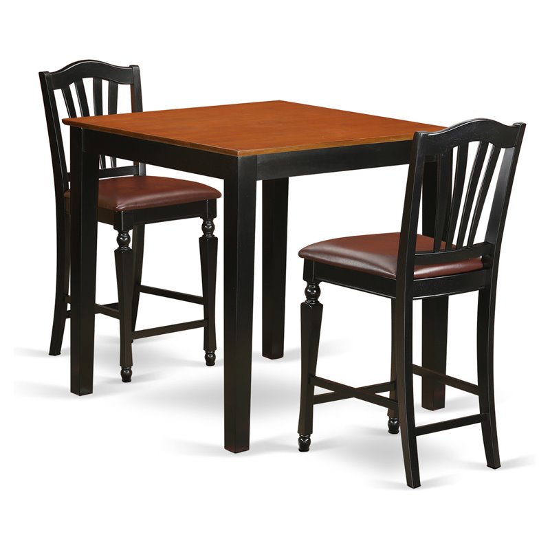 East West Furniture Pub 3-piece Counter Height Table and Chairs in Black/Cherry