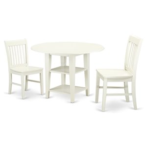 East West Furniture Sudbury 3-piece Dining Table and Chair Set in Linen White
