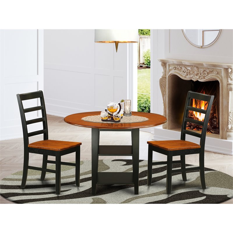 East West Furniture Sudbury 3-piece Dining Chairs and Round Table in Black