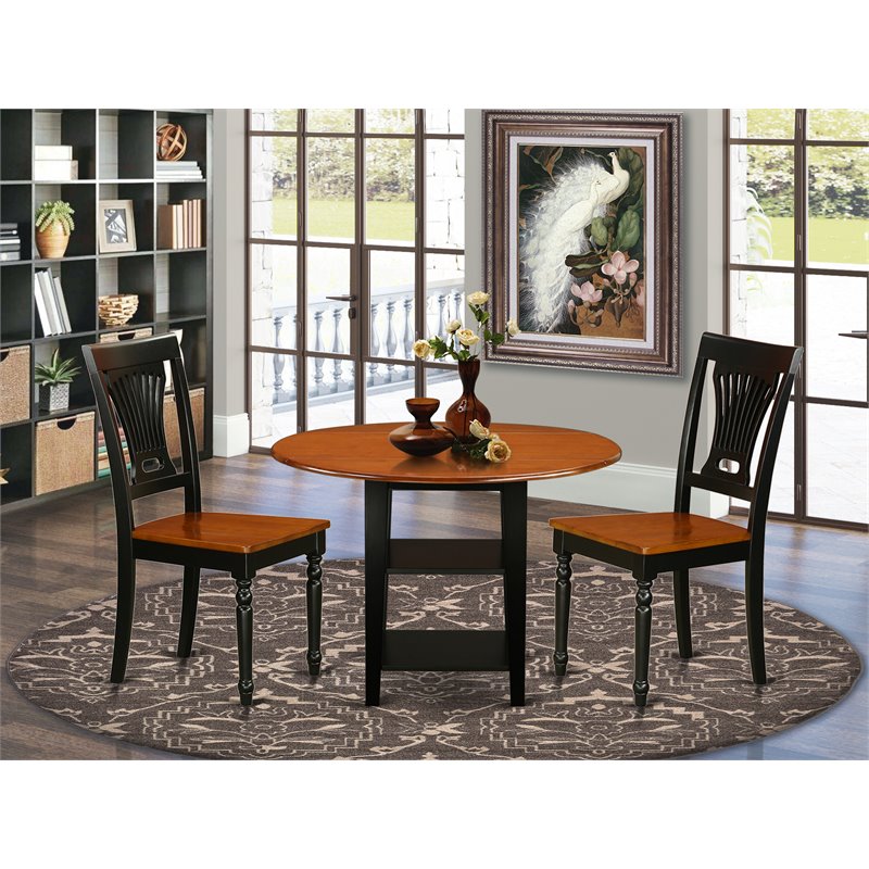 East West Furniture Sudbury 3-piece Dining Table and Slatted Chairs in Black