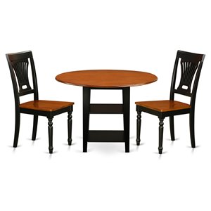 East West Furniture Sudbury 3-piece Dining Table and Slatted Chairs in Black