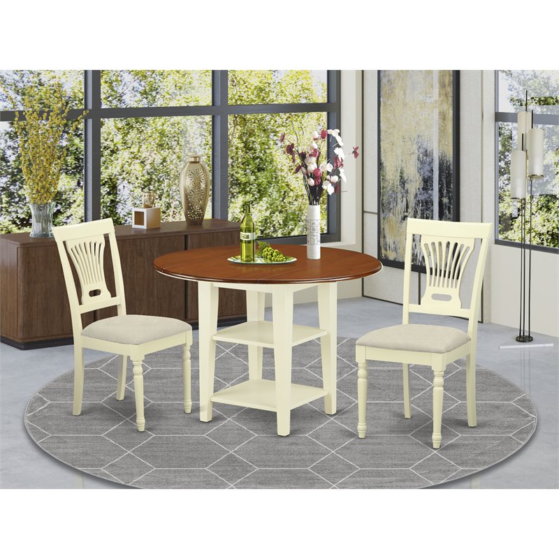East West Furniture Sudbury 3-piece Dining Set with Cushion Chairs in Cherry