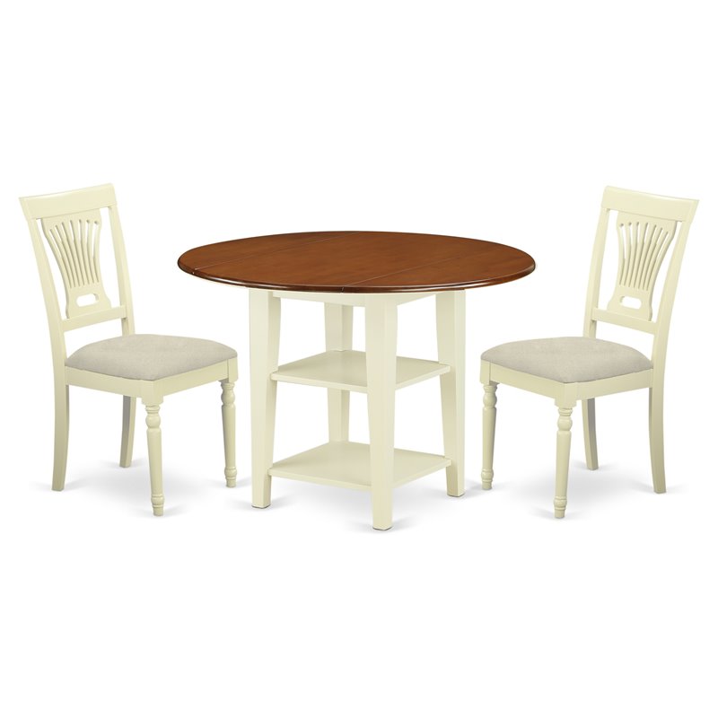 East West Furniture Sudbury 3-piece Dining Set with Cushion Chairs in Cherry