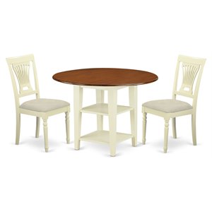 East West Furniture Sudbury 3-piece Dining Set with Cushion Chairs in Cherry