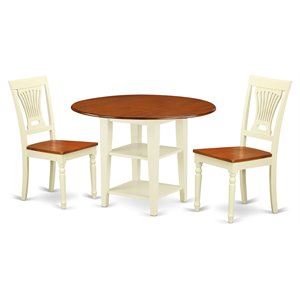 East West Furniture Sudbury 3-piece Dining Set with Wood Chairs in Cherry