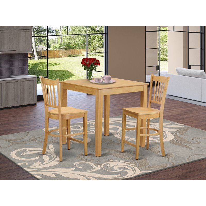 East West Furniture Pub 3-piece Wood Dining Set with Dinette Chairs in Oak