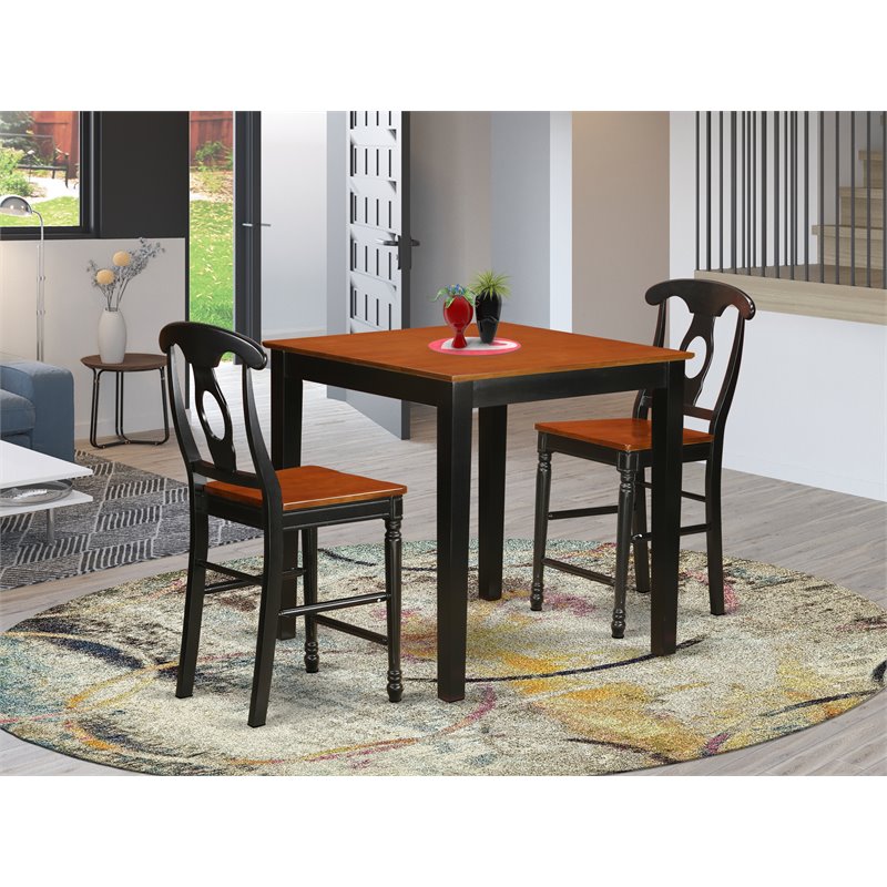 East West Furniture Pub 3-piece Wood Dining Set with Stools in Black and Cherry