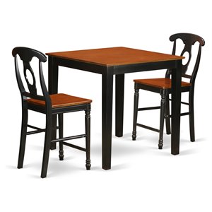East West Furniture Pub 3-piece Wood Dining Set with Stools in Black and Cherry