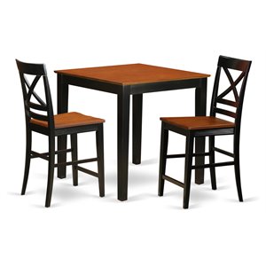 East West Furniture Pub 3-piece Wood Dining Pub Table Set in Black and Cherry