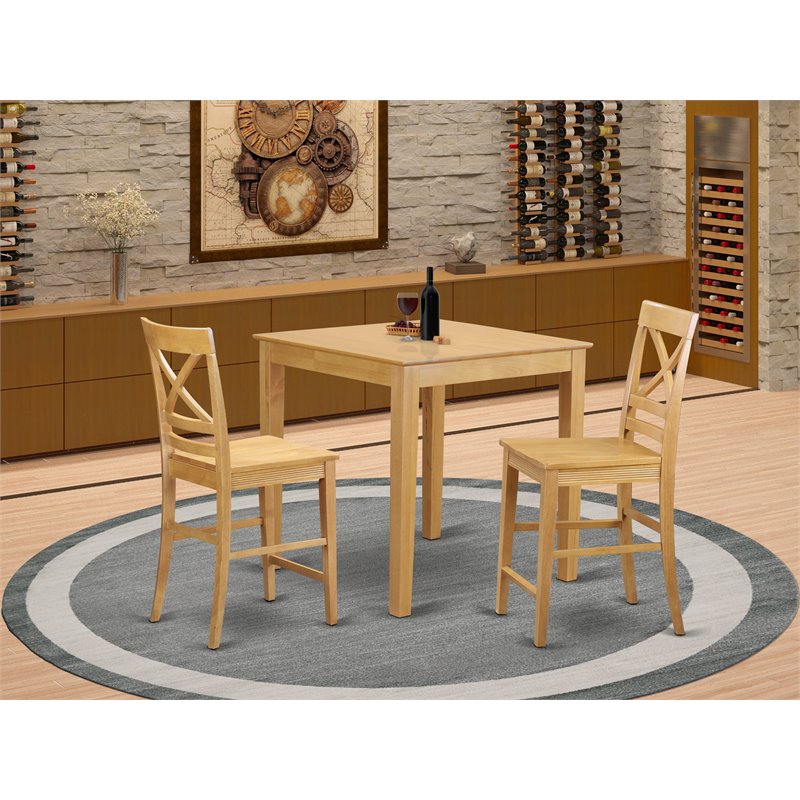 East West Furniture Pub 3-piece Traditional Wood Dining Table Set in Oak