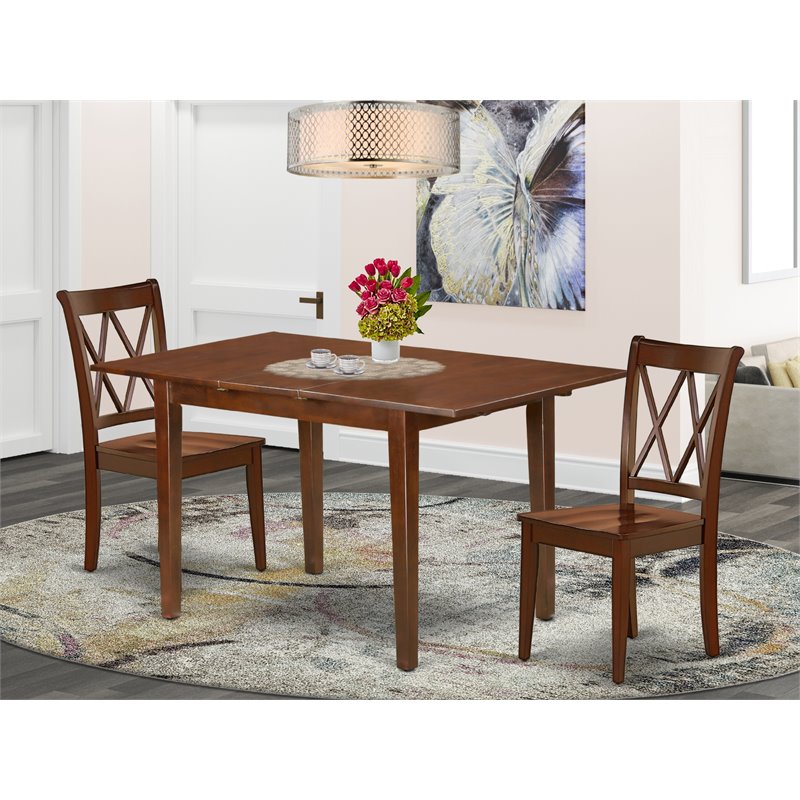 East West Furniture Picasso 3-piece Dining Set with X back Chairs in Mahogany