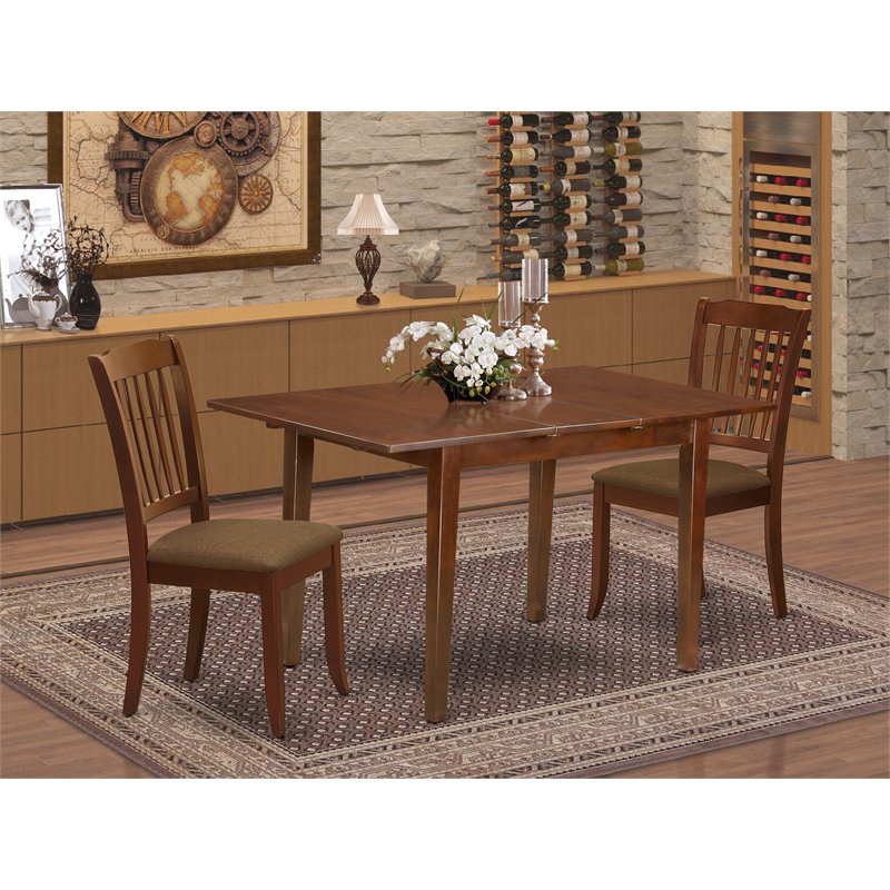 East West Furniture Picasso 3-piece Wood Dining Set with Linen Seat in Mahogany
