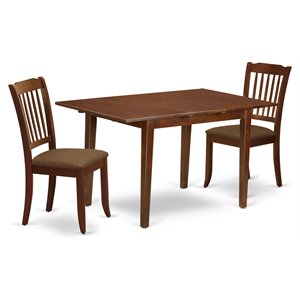East West Furniture Picasso 3-piece Wood Dining Set with Linen Seat in Mahogany