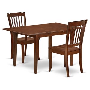 East West Furniture Picasso 3-piece Dining Set with Slatted Chairs in Mahogany