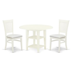 East West Furniture Sudbury 3-piece Dining Set with Fabric Seat in Linen White