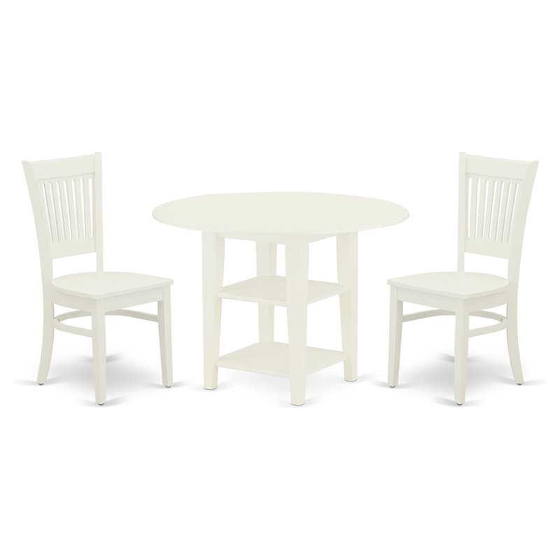 East West Furniture Sudbury 3-piece Dining Table and Chairs in Linen White