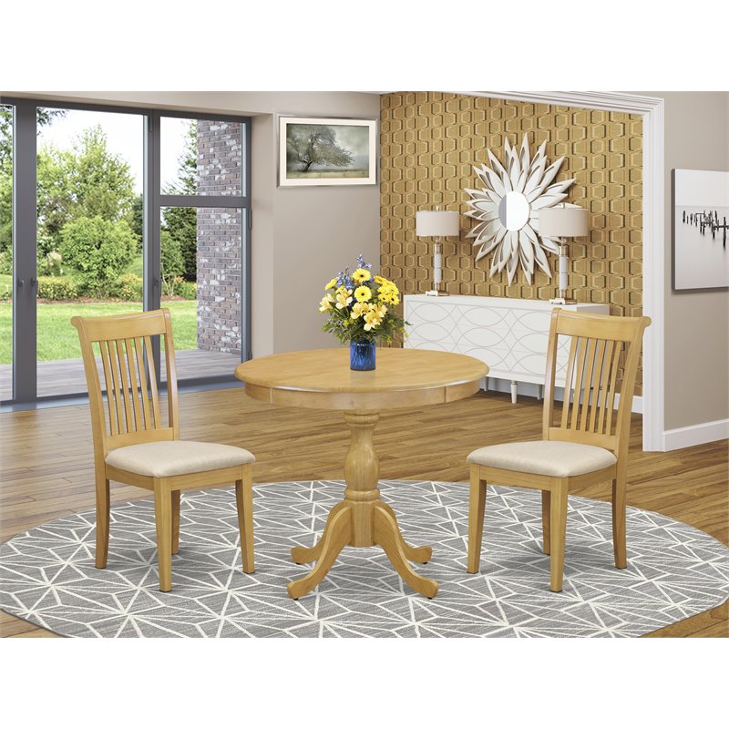 East West Furniture Antique Wood 3-PC Dining Room Set with Slatted Back in Oak