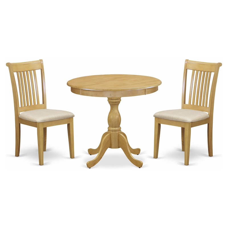 East West Furniture Antique Wood 3-PC Dining Room Set with Slatted Back in Oak