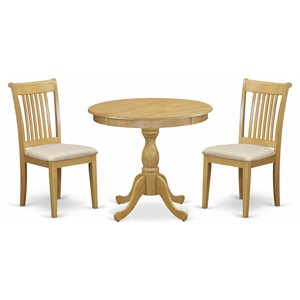 East West Furniture Antique Wood 3-PC Dining Room Set with Slatted Back in Oak