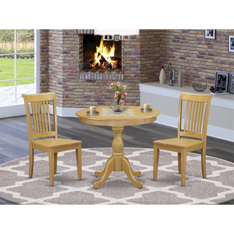 East West Furniture Antique Wood 3PC Dining Table and Slatted Back Chairs in Oak