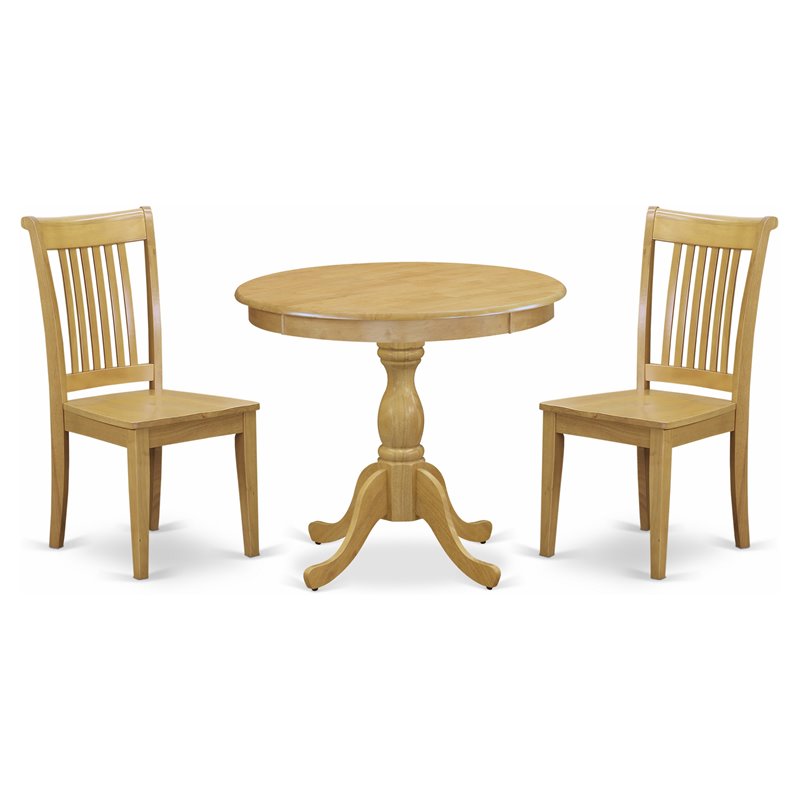 East West Furniture Antique Wood 3PC Dining Table and Slatted Back Chairs in Oak