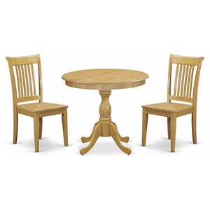 East West Furniture Antique Wood 3PC Dining Table and Slatted Back Chairs in Oak