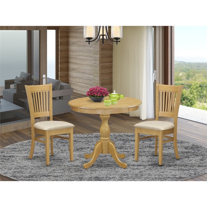 East West Furniture Antique 3-piece Dining Set with Round Pedestal Table in Oak