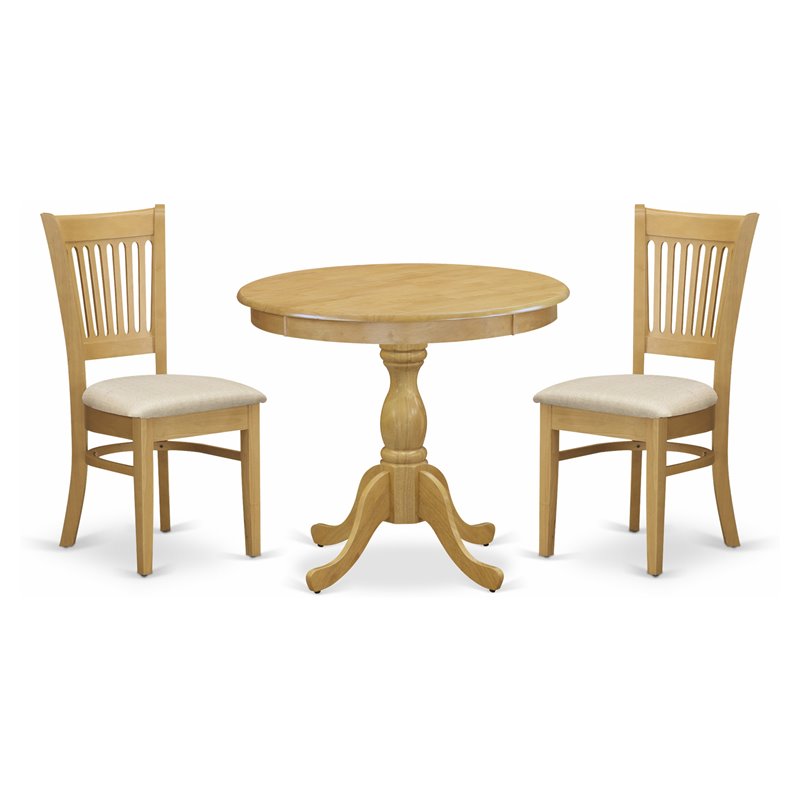 East West Furniture Antique 3-piece Dining Set with Round Pedestal Table in Oak