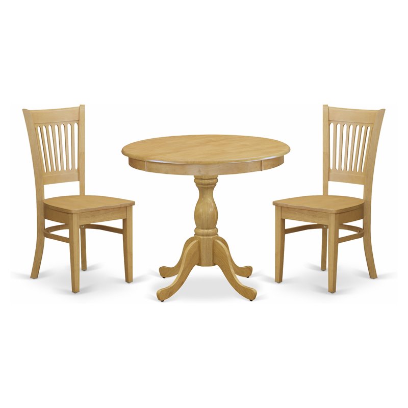 East West Furniture Antique 3-piece Wood Dining Table and Slatted Chairs in Oak