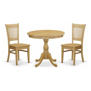 East West Furniture Antique 3-piece Wood Dining Table and Slatted Chairs in Oak