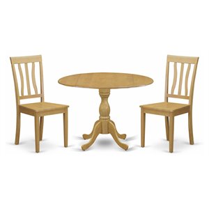 East West Furniture Dublin 3-piece Dining Set with Slatted Back Chairs in Oak