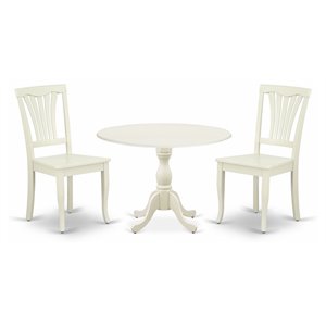 East West Furniture Dublin 3-Piece Traditional Wood & Linen Dining Set in White