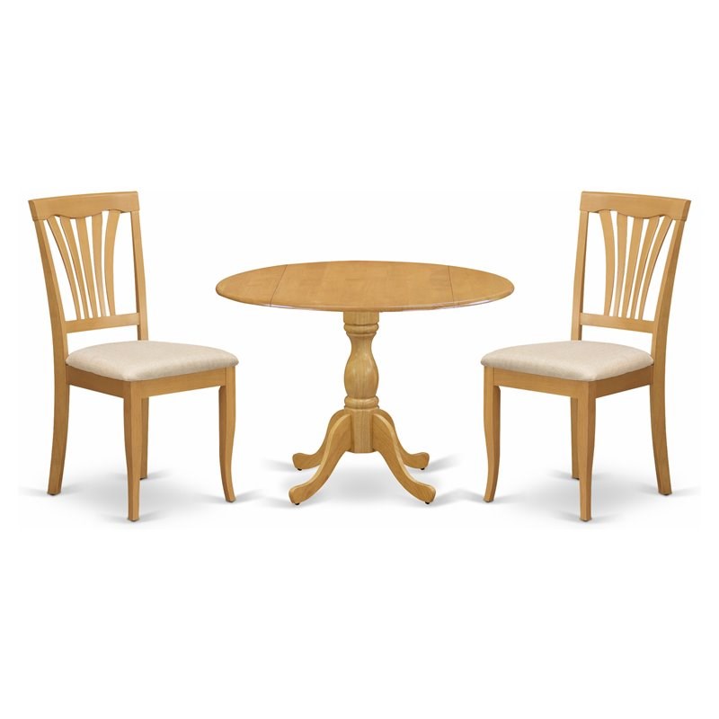 East West Furniture Dublin 3-piece Wood Dining Set with Fabric Seat in Oak