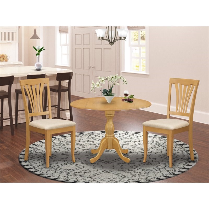 East West Furniture Dublin 3-piece Wood Dining Set with Fabric Seat in Oak