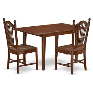 East West Furniture Picasso 3-piece Dining Set with Wood Seat in Mahogany