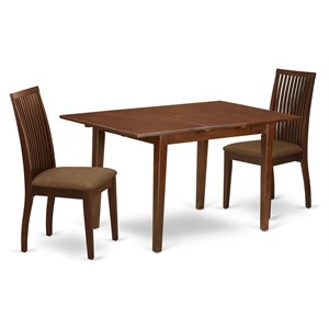 East West Furniture Picasso 3-piece Dining Set with Cushion Seat in Mahogany
