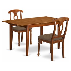 East West Furniture Picasso 3-piece Dining Set with Fabric Seat in Saddle Brown