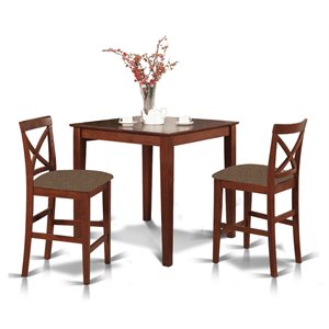 East West Furniture Pub 3-piece Wood Dining Table and Stool Set in Brown