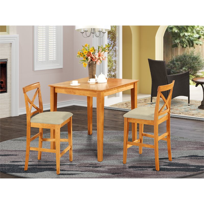 East West Furniture Pub 3-piece Wood Dining Set with Counter Chairs in Oak