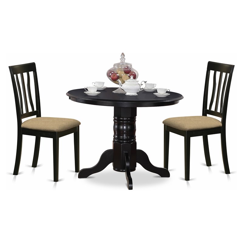 East West Furniture Shelton 3-piece Traditional Wood Dining Set in Black