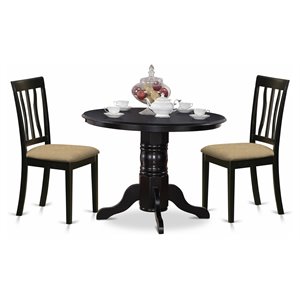 East West Furniture Shelton 3-piece Traditional Wood Dining Set in Black