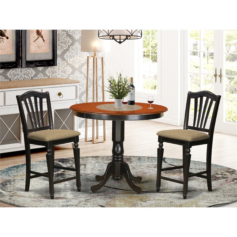 East West Furniture Trenton 3-piece Dining Set with Stools in Black and Cherry
