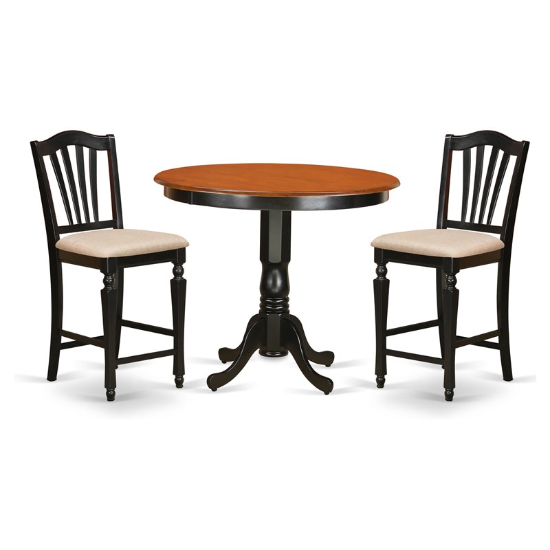 East West Furniture Trenton 3-piece Dining Set with Stools in Black and Cherry