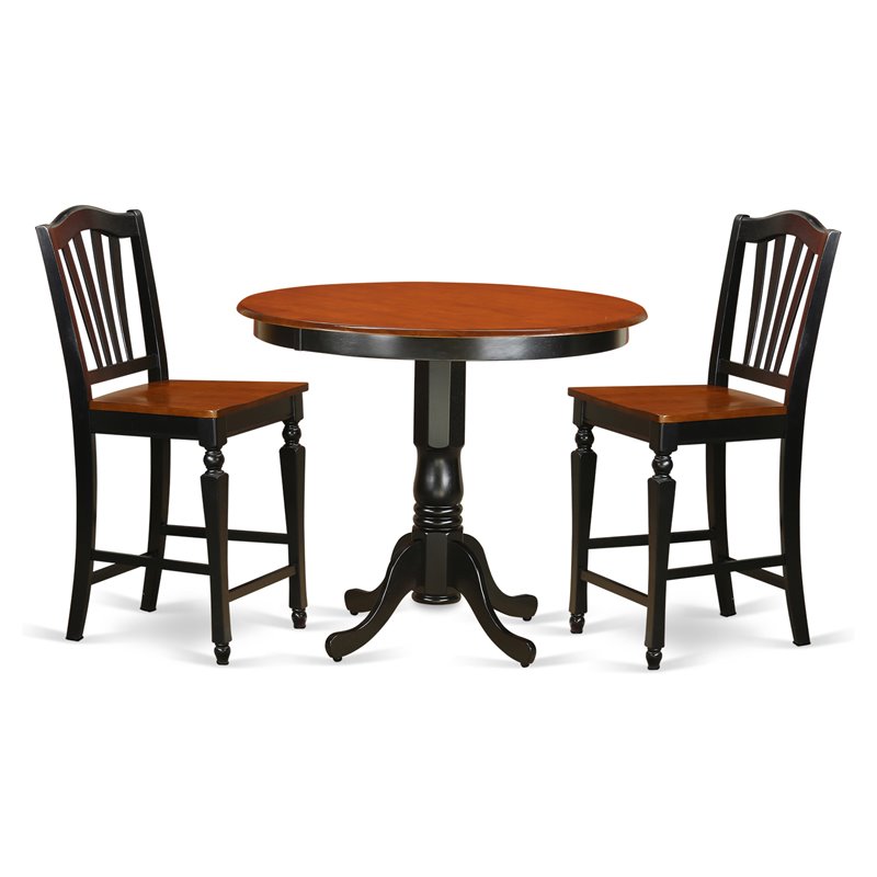 East West Furniture Trenton 3-piece Pub Table and Dining Chairs in Black/Cherry