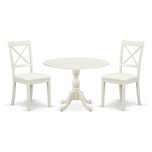East West Furniture Dublin 3-piece Dining Set with Leather Chairs in Linen White