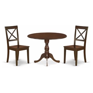 East West Furniture Dublin 3-piece Wood Dining Room Set in Mahogany