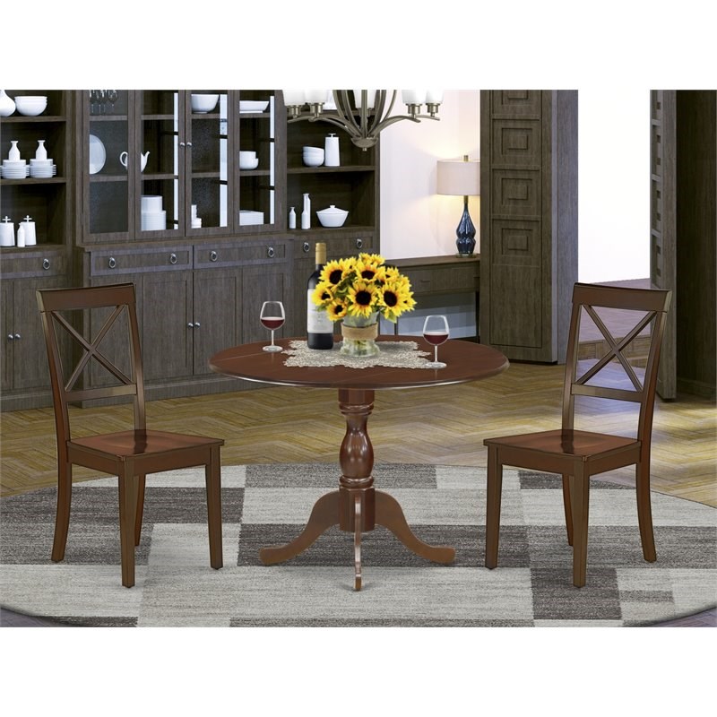 East West Furniture Dublin 3-piece Wood Dining Room Set in Mahogany